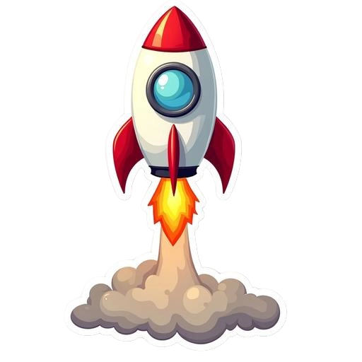 biało czerwona rakieta w stylu kreskówkowym startuje pozostawiając za sobą dym